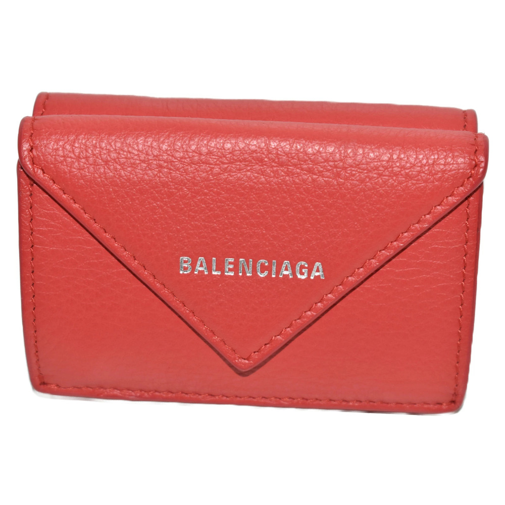 BALENCIAGAPaper Wallet Red Leather Folding Tri fold